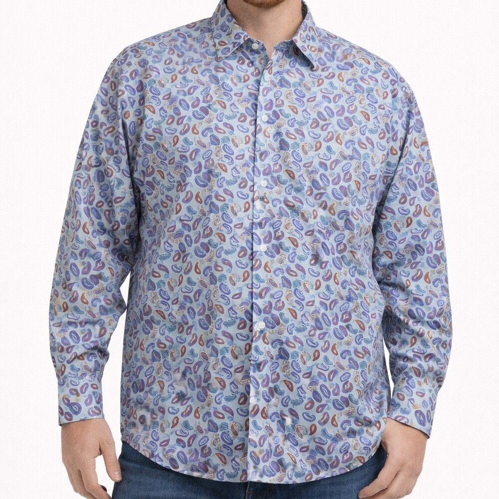 Alan Flusser Mens Shirt XL Multicolor Paisley Printed Long Sleeved Button Down